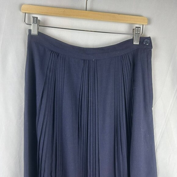 Vintage 80s Pleated Maxi Skirt Women Small Navy Blue A‎ Line Career Prep Classic - Picture 2 of 5